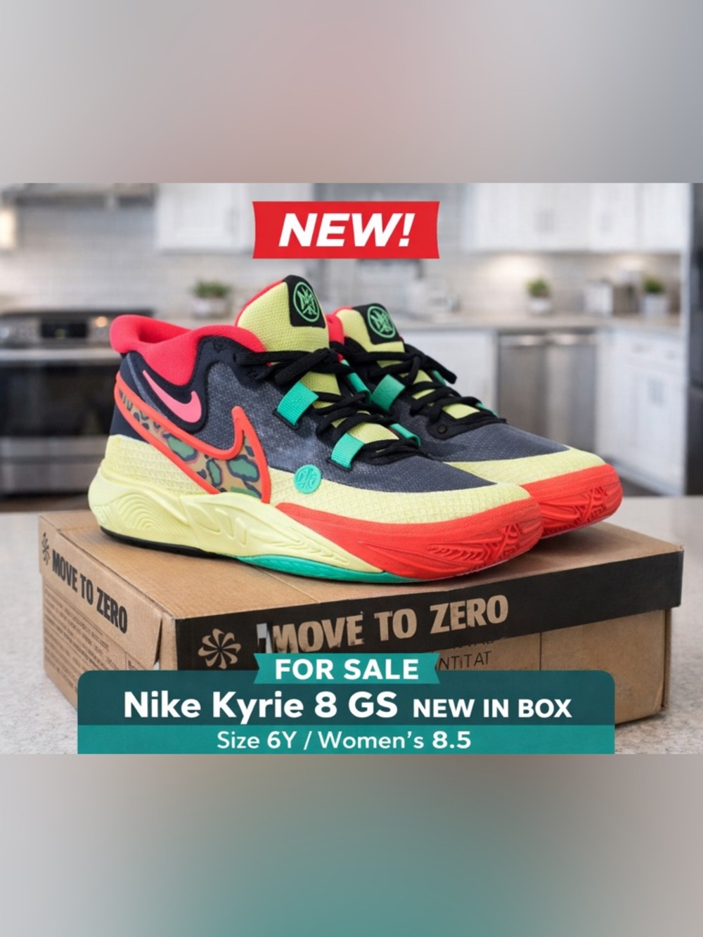 Nike Kyrie 8 GS Basketball Shoes - Yellow, Red, Black, Teal